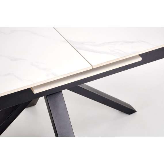 Spisebord PLATAN 140-180 cm - hvit marmor imitasjon - metal ben