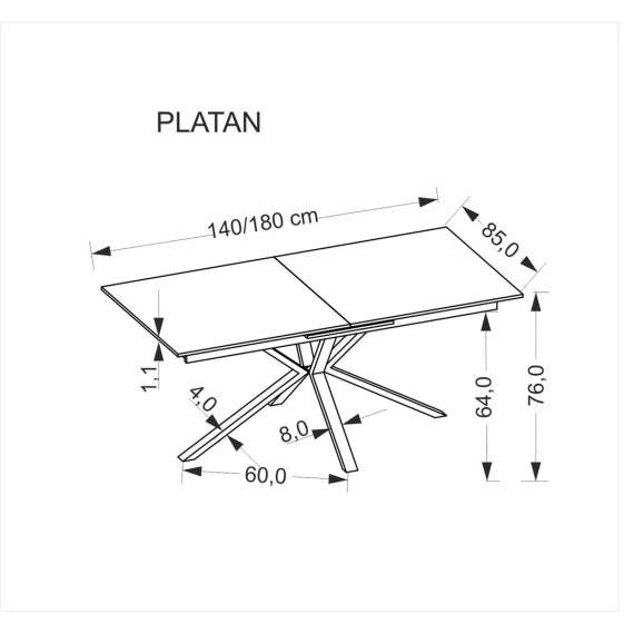 Spisebord PLATAN 140-180 cm - hvit marmor imitasjon - metal ben