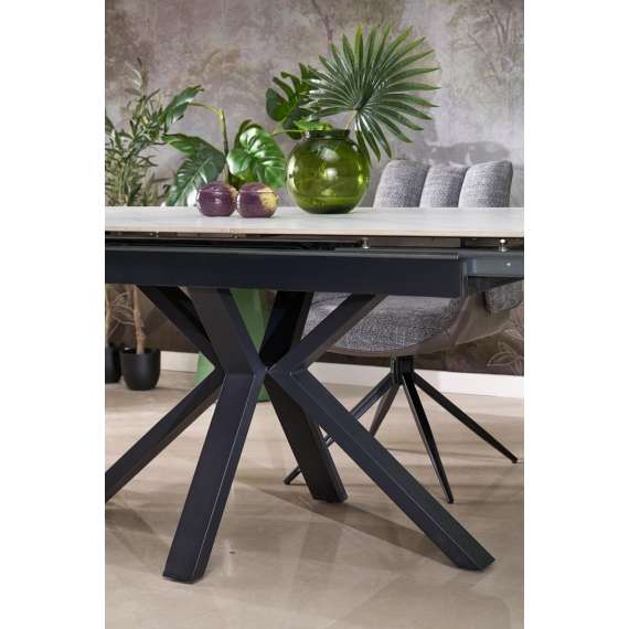 Spisebord PLATAN 140-180 cm - hvit marmor imitasjon - metal ben