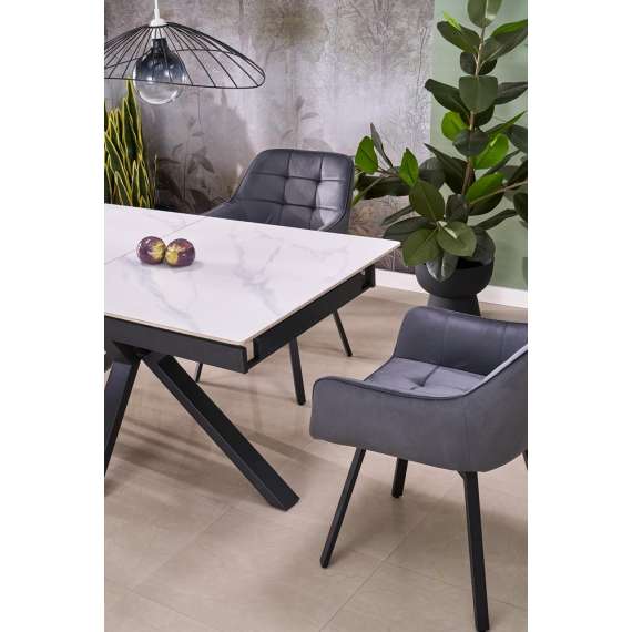 Spisebord PLATAN 140-180 cm - hvit marmor imitasjon - metal ben