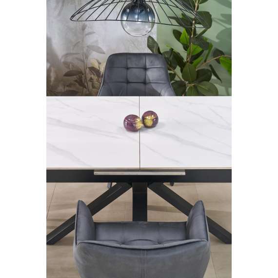 Spisebord PLATAN 140-180 cm - hvit marmor imitasjon - metal ben