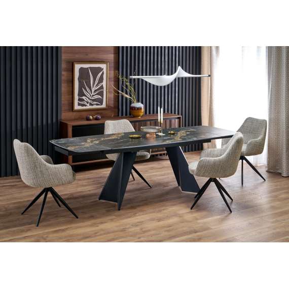 Spisebord ARMANI 165-241 cm - svart marmor imitasjon - metal ben