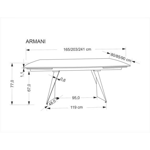 Spisebord ARMANI 165-241 cm - svart marmor imitasjon - metal ben
