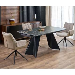 Spisebord ARMANI 165-241 cm - svart marmor imitasjon - metal ben