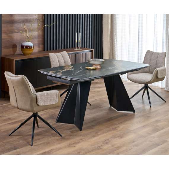 Spisebord ARMANI 165-241 cm - svart marmor imitasjon - metal ben