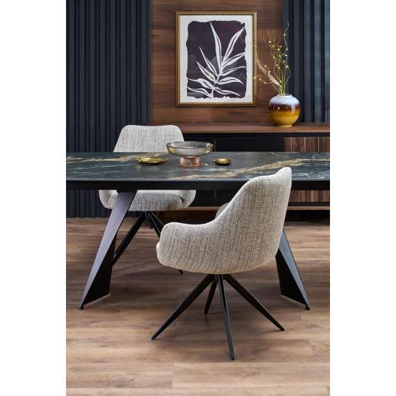 Spisebord ARMANI 165-241 cm - svart marmor imitasjon - metal ben