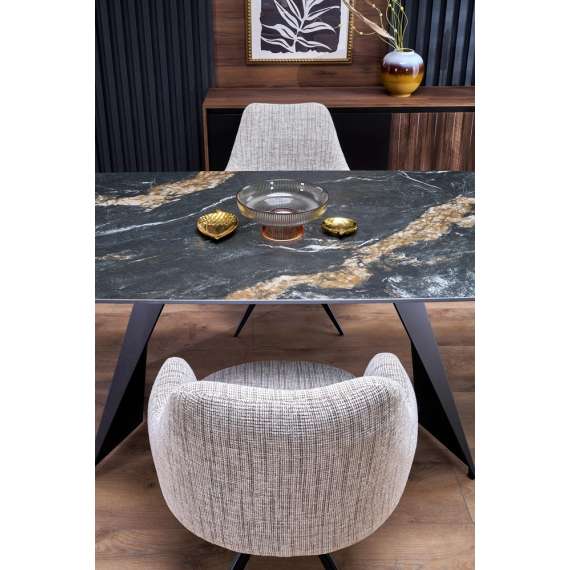 Spisebord ARMANI 165-241 cm - svart marmor imitasjon - metal ben