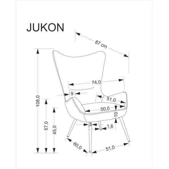 Lenestol JUKON - crem - svart metall ben