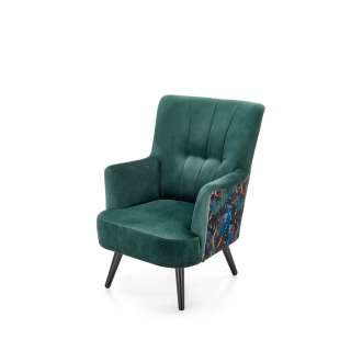 Lenestol PAGONI - flaskegrønn velvet - svart tre bein