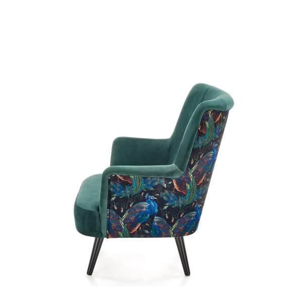 Lenestol PAGONI - flaskegrønn velvet - svart tre bein