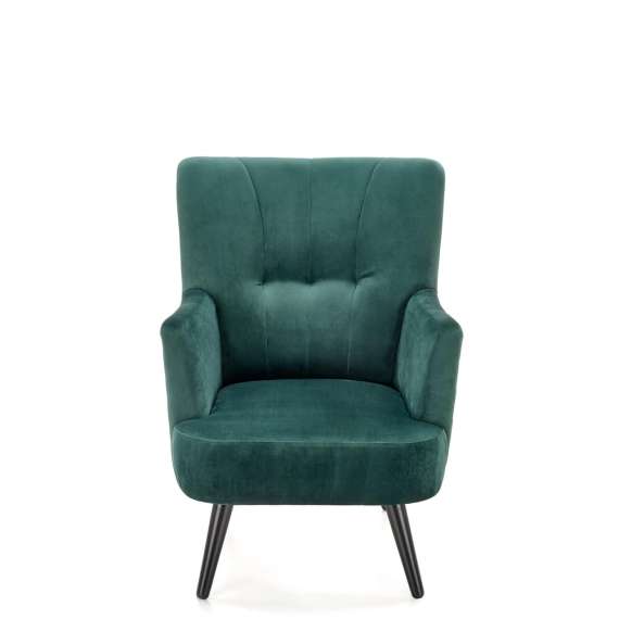 Lenestol PAGONI - flaskegrønn velvet - svart tre bein