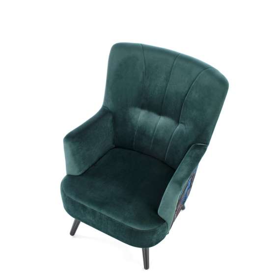 Lenestol PAGONI - flaskegrønn velvet - svart tre bein