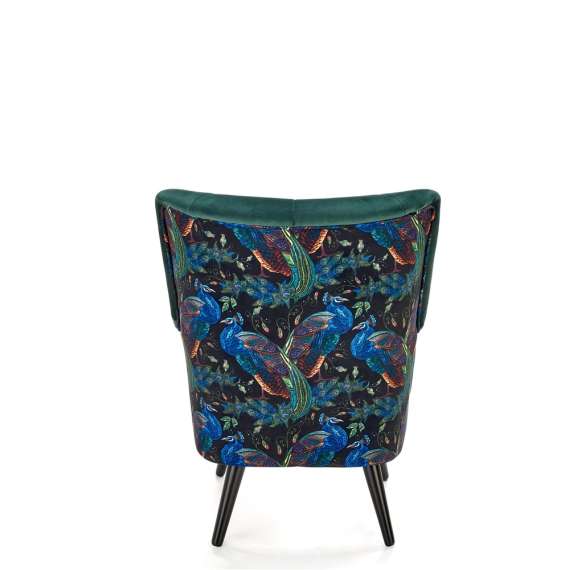 Lenestol PAGONI - flaskegrønn velvet - svart tre bein