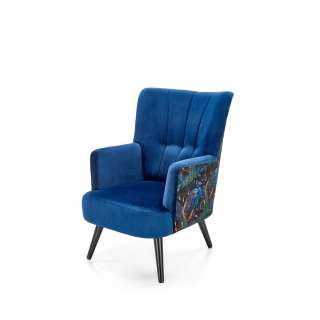Lenestol PAGONI - marineblå velvet - svart tre bein