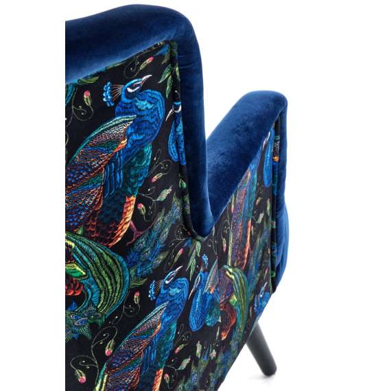 Lenestol PAGONI - marineblå velvet - svart tre bein