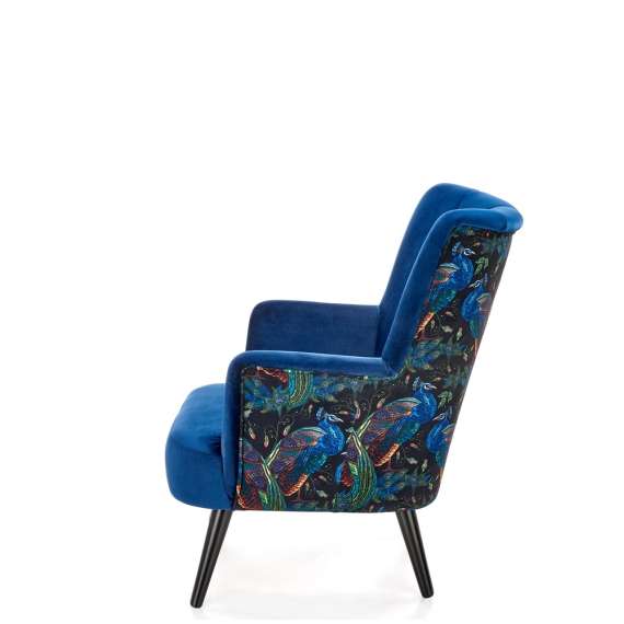 Lenestol PAGONI - marineblå velvet - svart tre bein