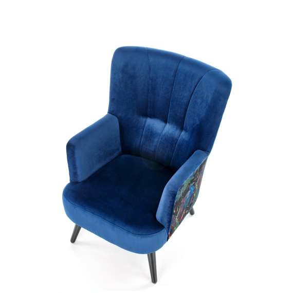 Lenestol PAGONI - marineblå velvet - svart tre bein