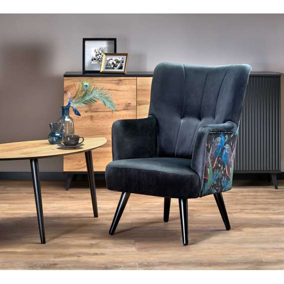 Lenestol PAGONI - svart velvet - svart tre bein