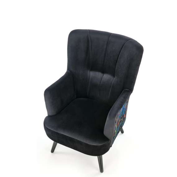 Lenestol PAGONI - svart velvet - svart tre bein