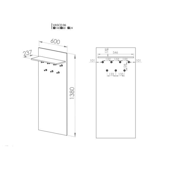 Veggpanell med hylle VASCO  - eik craft - 60x138 cm