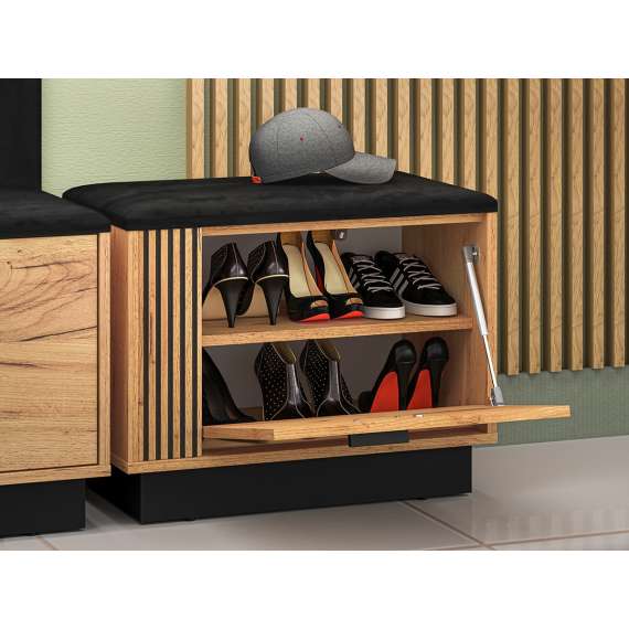 Skobenk VASCO 60x49 cm - 1 dør - eik craft gold - svart sittepute