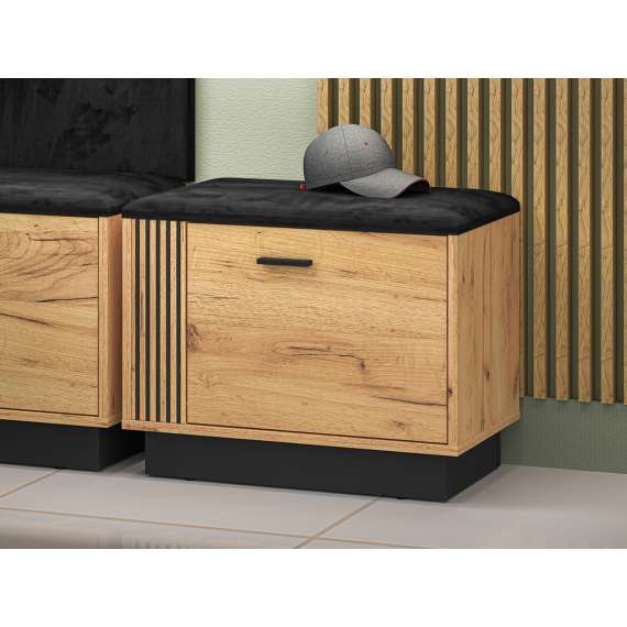 Skobenk VASCO 60x49 cm - 1 dør - eik craft gold - svart sittepute