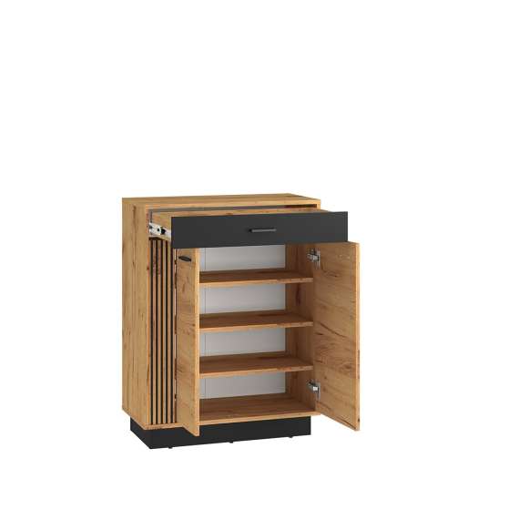 Skoskap VASCO 70x91 cm - 2 dører - 1 skuff - eik craft gold - svart matt detaljer