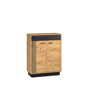 Skoskap VASCO 70x91 cm - 2 dører - 1 skuff - eik craft gold - svart matt detaljer