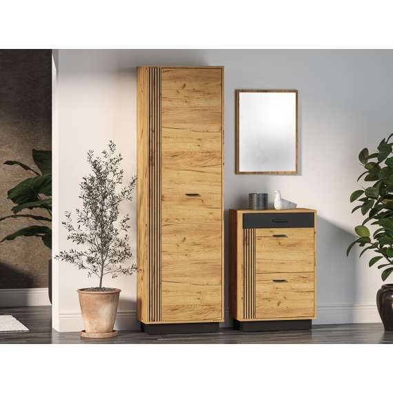 Garderobeskap VASCO 60x200 cm - 1 dør - eik craft gold - svart matt detaljer