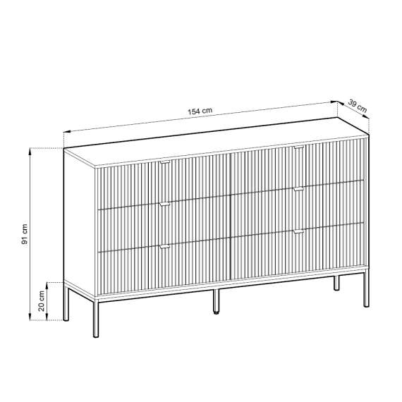 Kommode Nova 154x83 cm - eik - 6 skuffer