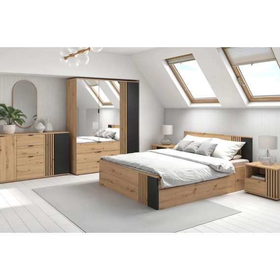 Seng Varbes 160x200 cm - eik artisan - svart matt - spiler