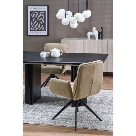 Stol RABEA - mørk beige stoff - svingbar - svart bein