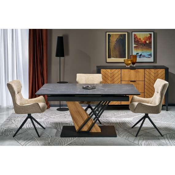 Stol RICKE - beige stoff - svingbar - svart bein