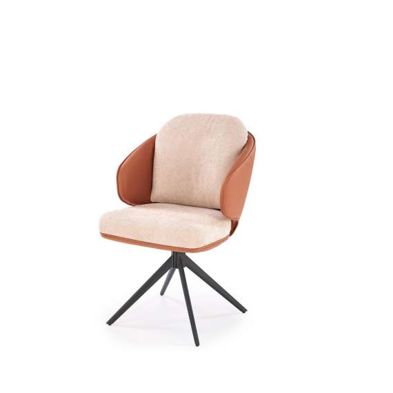 Stol MIRO - beige stoff - brun imitert skinn - svingbar - svart bein