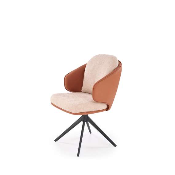 Stol MIRO - beige stoff - brun imitert skinn - svingbar - svart bein