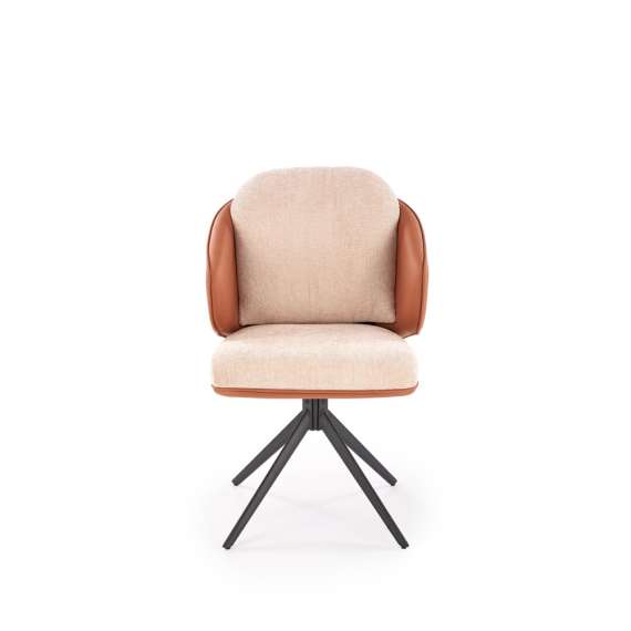 Stol MIRO - beige stoff - brun imitert skinn - svingbar - svart bein