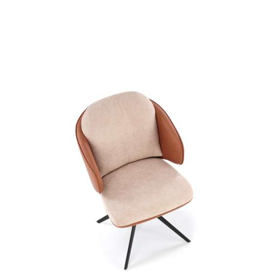 Stol MIRO - beige stoff - brun imitert skinn - svingbar - svart bein