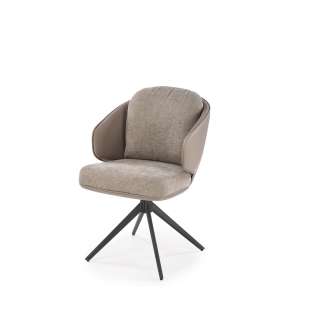 Stol MIRO - lys grå stoff - grå imitert skinn - svingbar - svart bein