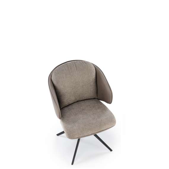 Stol MIRO - lys grå stoff - grå imitert skinn - svingbar - svart bein