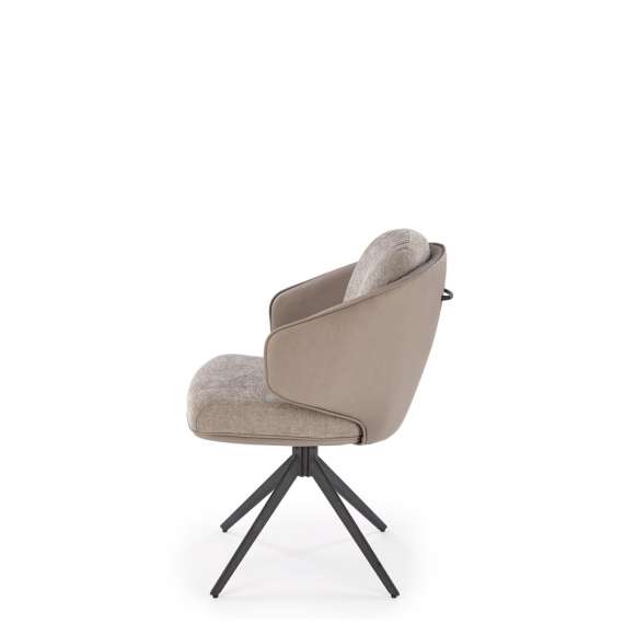 Stol MIRO - lys grå stoff - grå imitert skinn - svingbar - svart bein