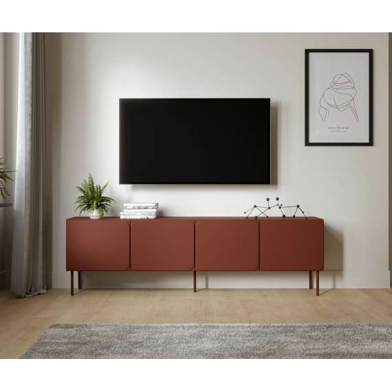 Tv-benk RAFAEL 200x60cm - rød tuson - 4 dører