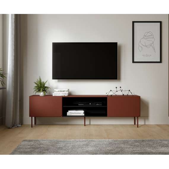 Tv-benk RAFAEL 200x60cm - rød tuson - 2 dører