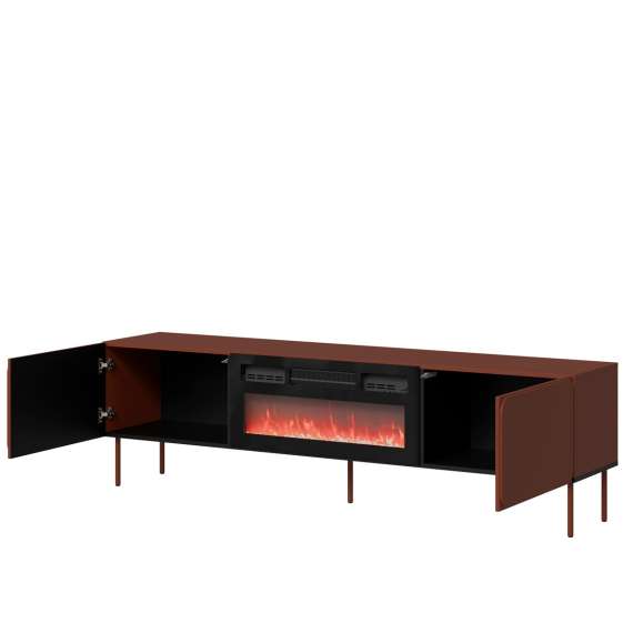 Tv-benk RAFAEL 200x57cm - rød tuson - 2 dører - elektrisk peis