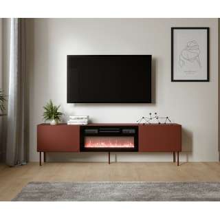 Tv-benk RAFAEL 200x57cm - rød tuson - 2 dører - elektrisk peis