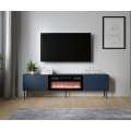 Tv-benk RAFAEL 200x57cm - indigo - 2 dører - elektrisk peis