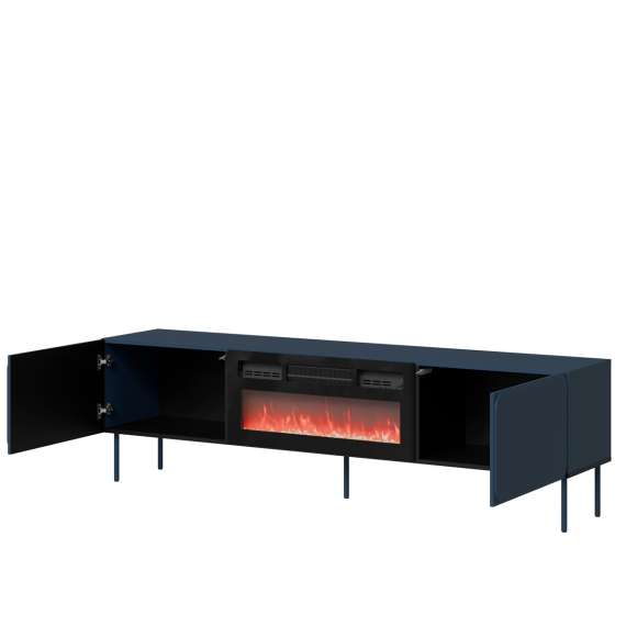 Tv-benk RAFAEL 200x57cm - indigo - 2 dører - elektrisk peis