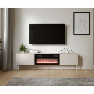 Tv-benk RAFAEL 200x57cm - cashmere - 2 dører - elektrisk peis