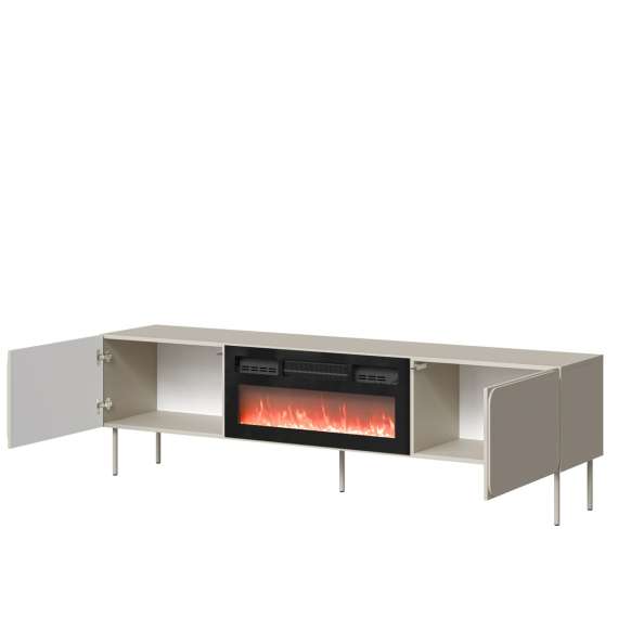 Tv-benk RAFAEL 200x57cm - cashmere - 2 dører - elektrisk peis