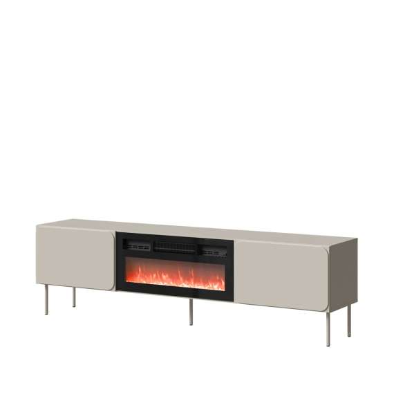 Tv-benk RAFAEL 200x57cm - cashmere - 2 dører - elektrisk peis