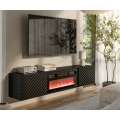 Vegghengt tv-benk LARA med elektrisk svart peis - 183x37 cm